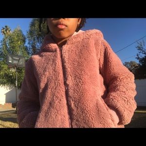 Forever 21: Girls pink fluffy jacket.